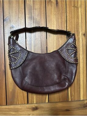 Michael Kors Dark Brown Leather Studded Hobo Shoulder Bag